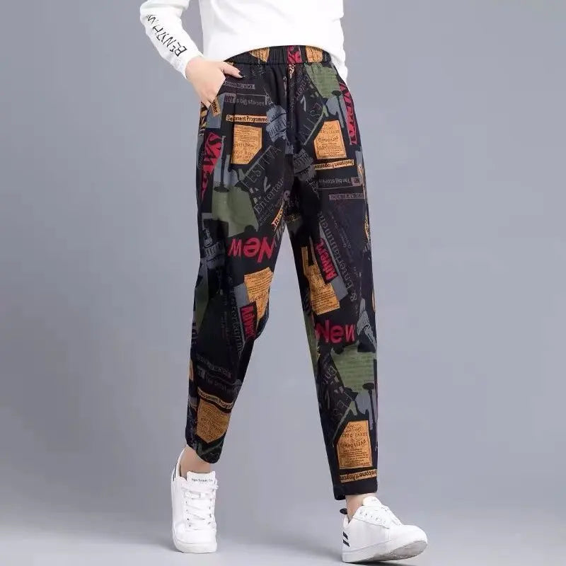 Loose Carrot Pants Printed Casual Harem Pants Ocean View Dining