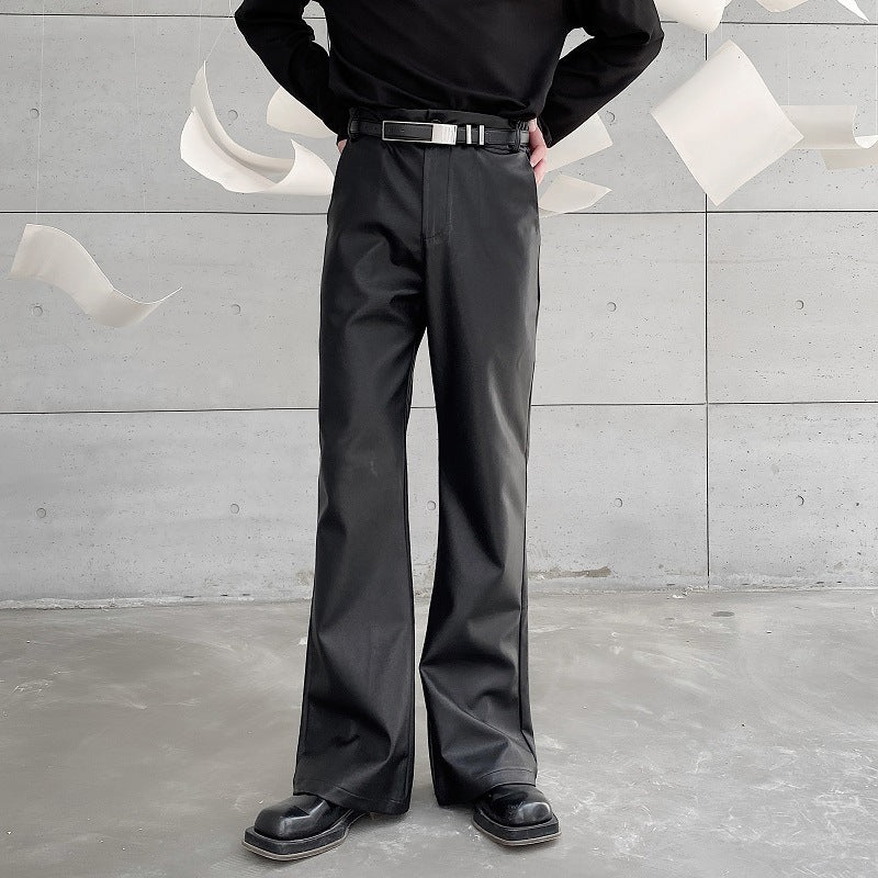 Mens Fashion Casual Leather Suit Pants