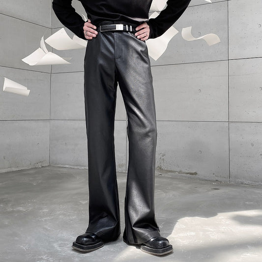 Mens Fashion Casual Leather Suit Pants