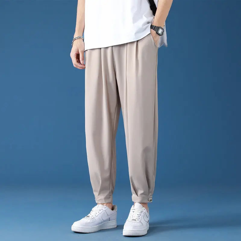 Draping Ice Silk Casual Pants Suit Pants Loose Thin Cropped Pants Ocean View Dining