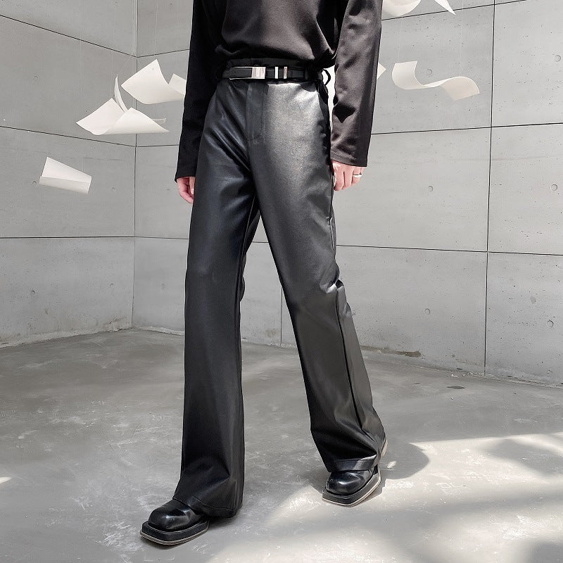 Mens Fashion Casual Leather Suit Pants