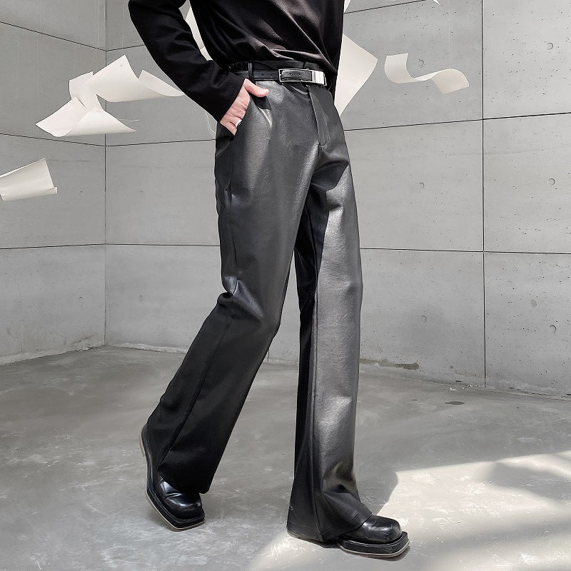 Mens Fashion Casual Leather Suit Pants