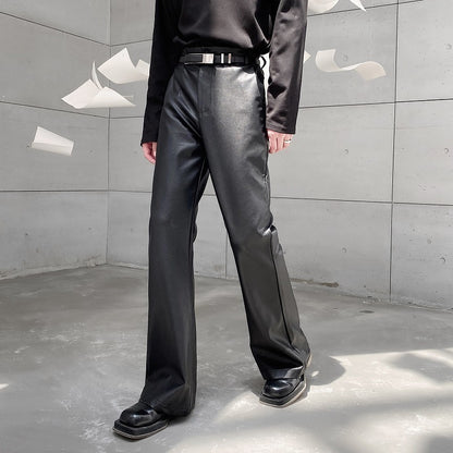 Mens Fashion Casual Leather Suit Pants